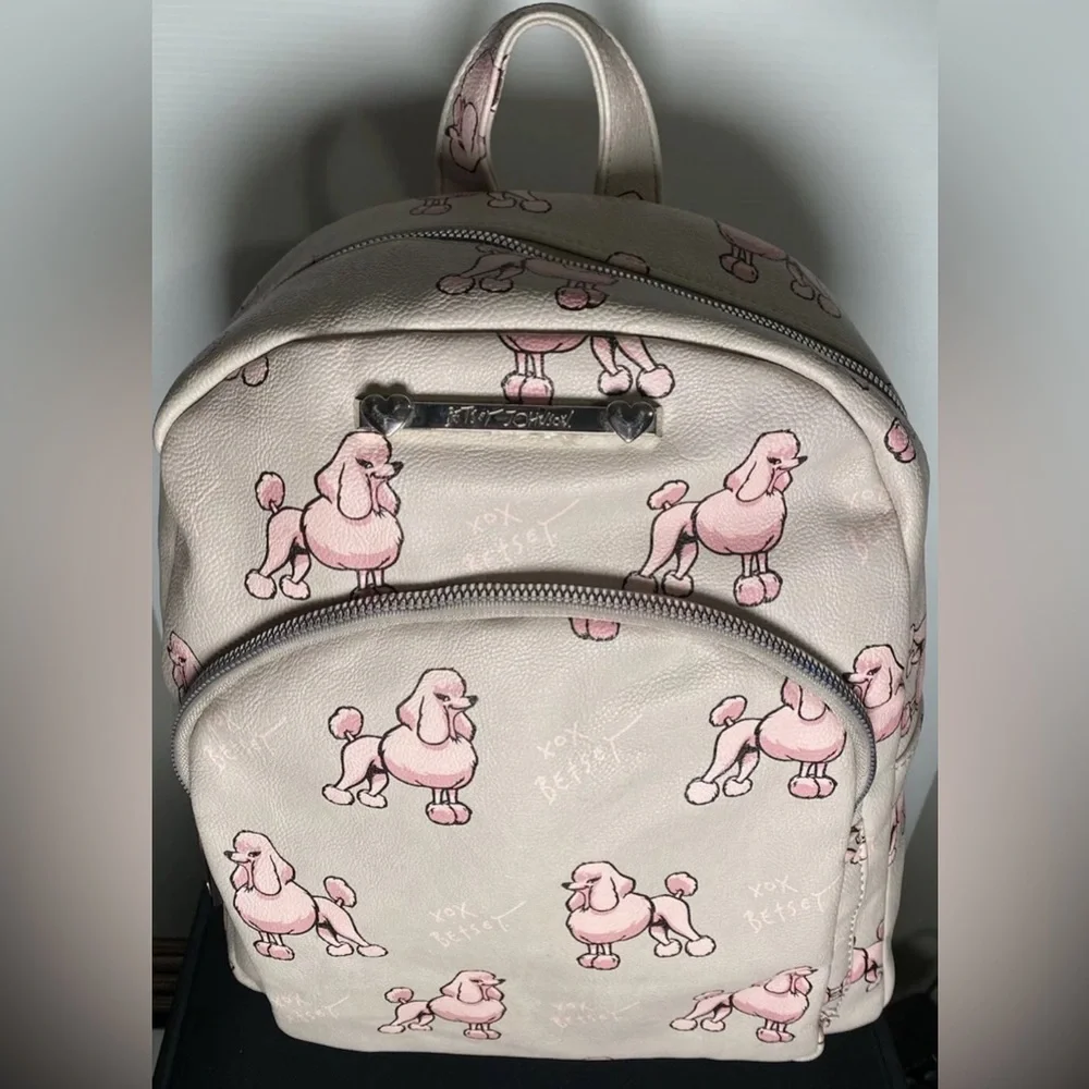 Betsey Johnson Pink and Gray Poodle Backpack - Picture 2 of 6